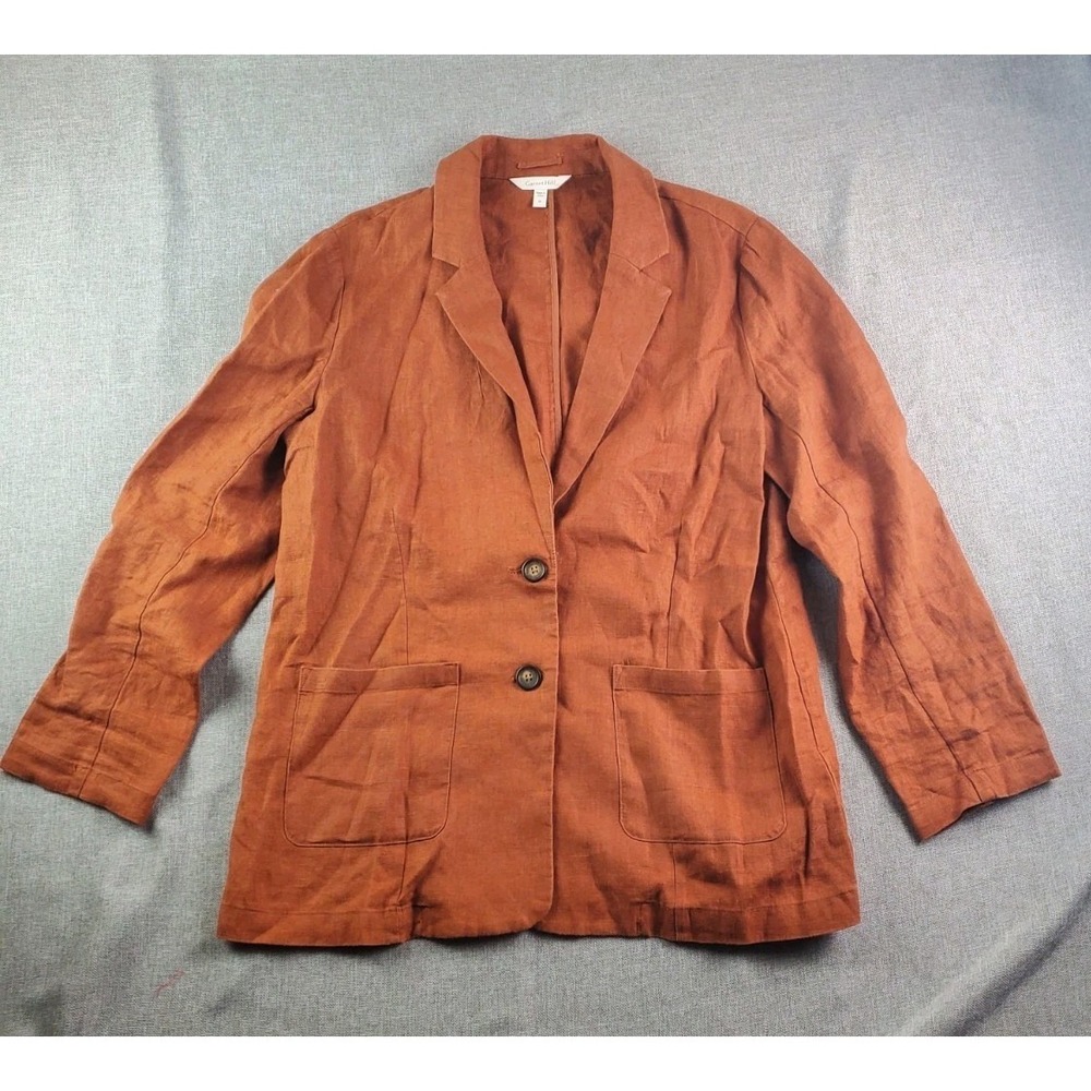 Garnet Hill Blazer Jacket Womens Medium Orange Rust Linen Unconstructed